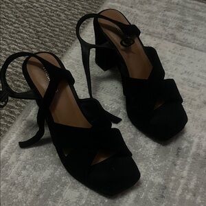 Maurices Black Strappy Block Heel Sandals with Ankle Tie